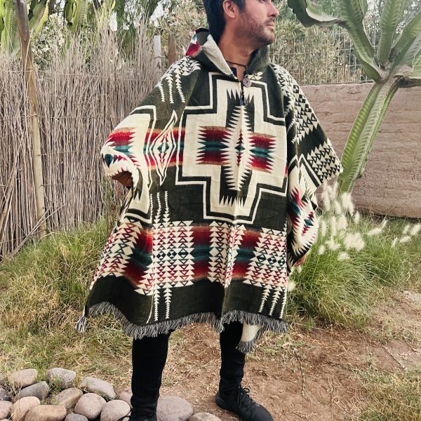 PONCHO VERDE, LANA DE ALPACA